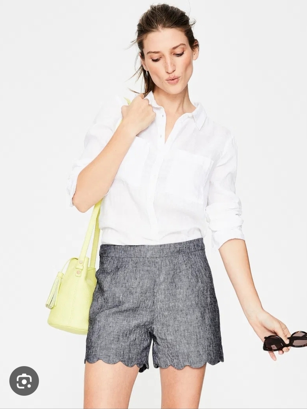 Boden Miranda Scalloped Linen Shorts Womens 14R